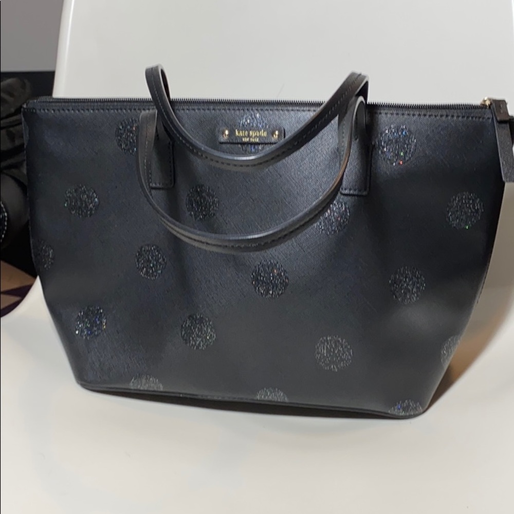 Kate Spade hani black glitter polka dot tote